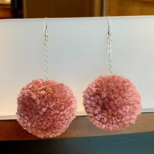 HANDMADE Mauve Pom-Pom Drop Earrings Silver Chain - BUNDLE IT!